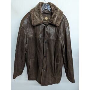 Andrew Marc New York Mens Leather Coat Lamb Fur Brown Quilted Lining Size Large